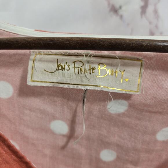 Jens Pirate Booty Womens Small Pink Crop Polka Dot Assymetric Sleeve Tie Knot - Picture 3 of 13